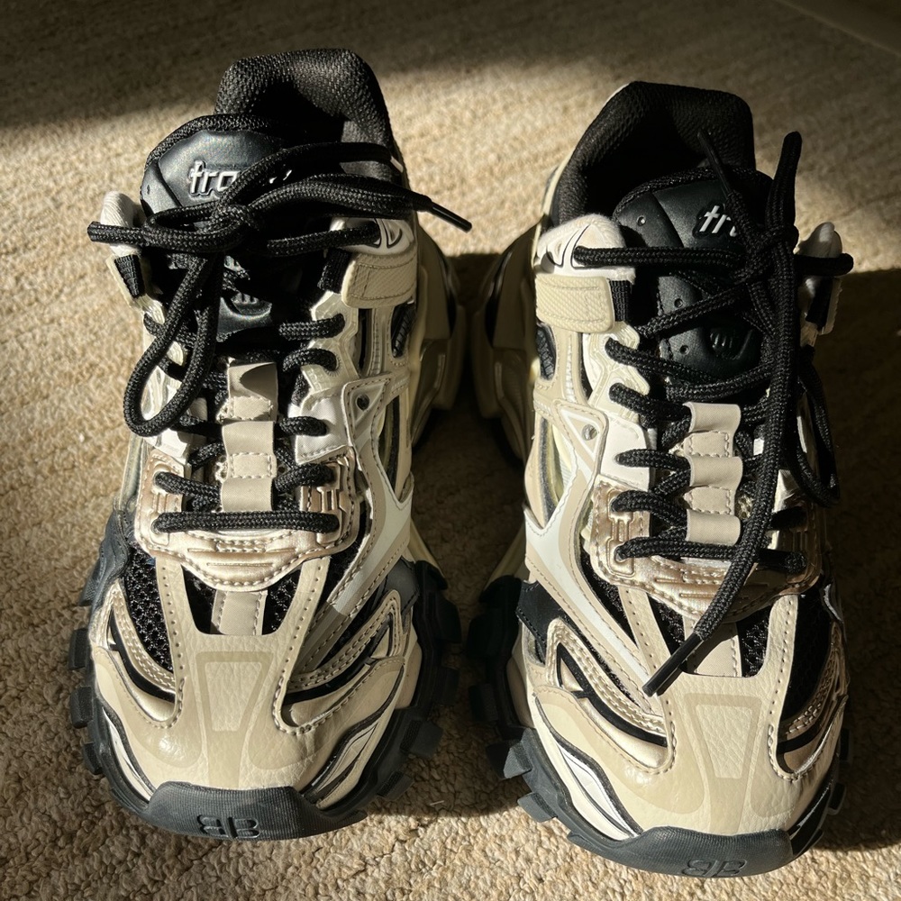 GENTLY USED Balenciaga track sneakers size 6 in color silver!